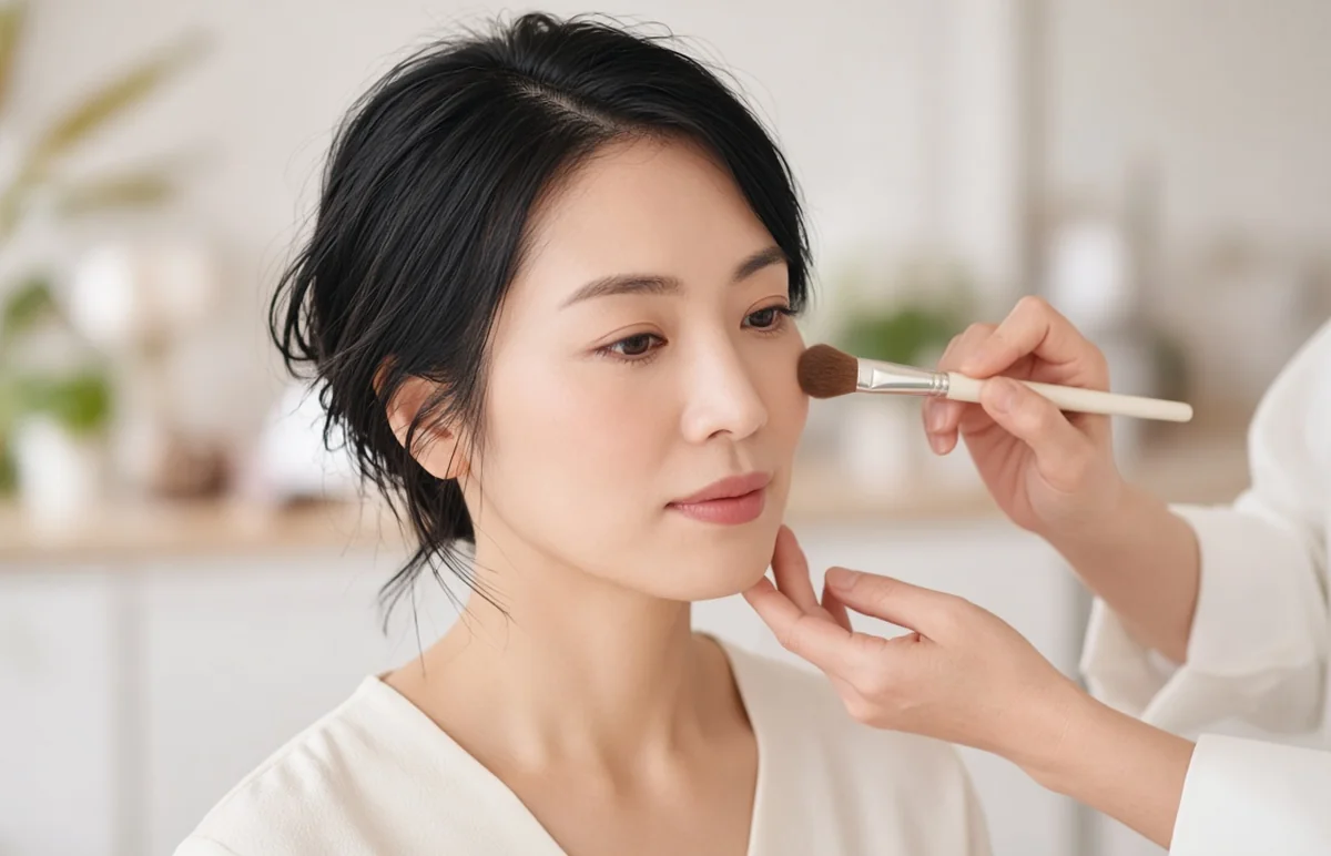日本人女性のメイクアップの様子